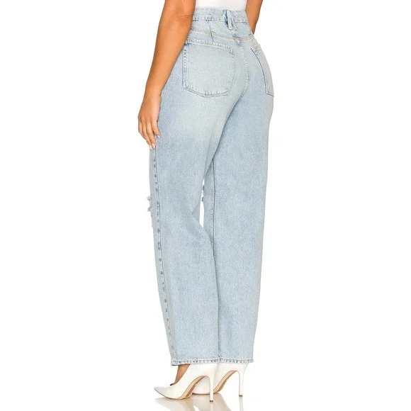 Good American Good '90s Jeans Womens Size 8/29 Blue Destroyed Denim Straight Leg - Picture 4 of 13